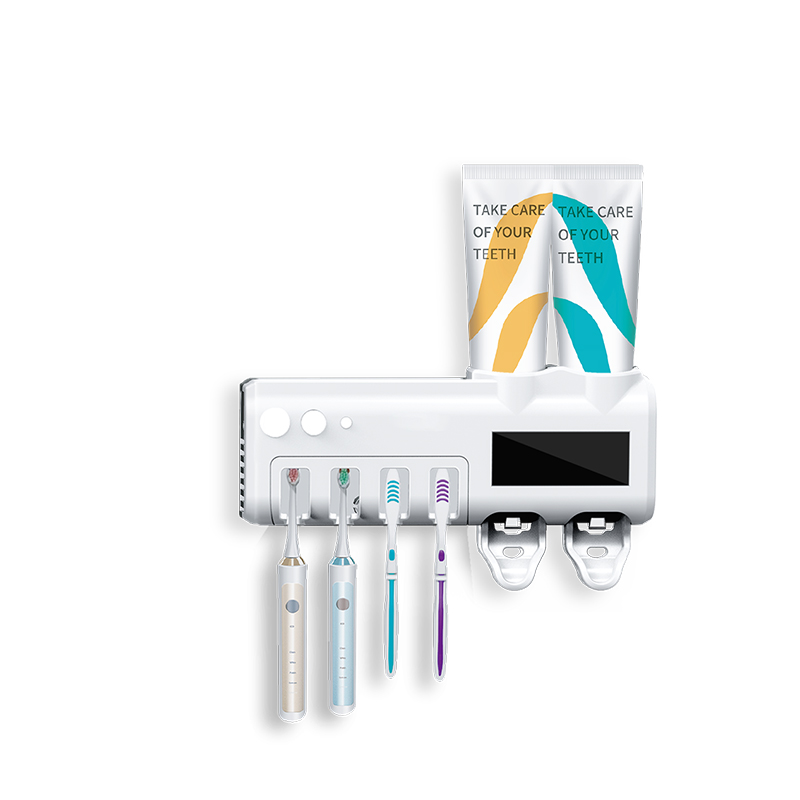 Electric family intelligent uvc sterilization uv disinfection toothbrush sterilizer timer holder wall with toothpaste dispenser
