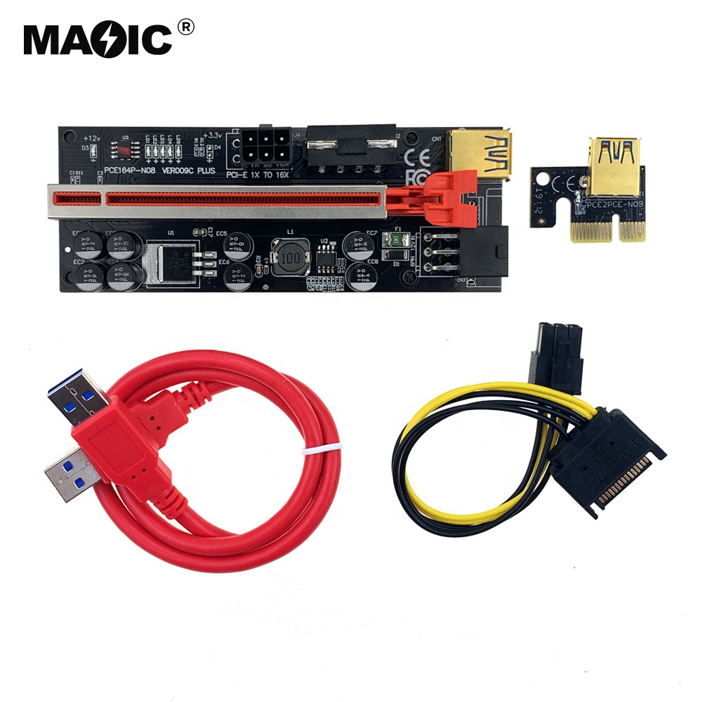009c Plus PCIe Riser Card VER 009s Plus 6 Pin Graphics Card Riser With LED Lights USB 3.0 x1 To x16 for Eth GPU Mining