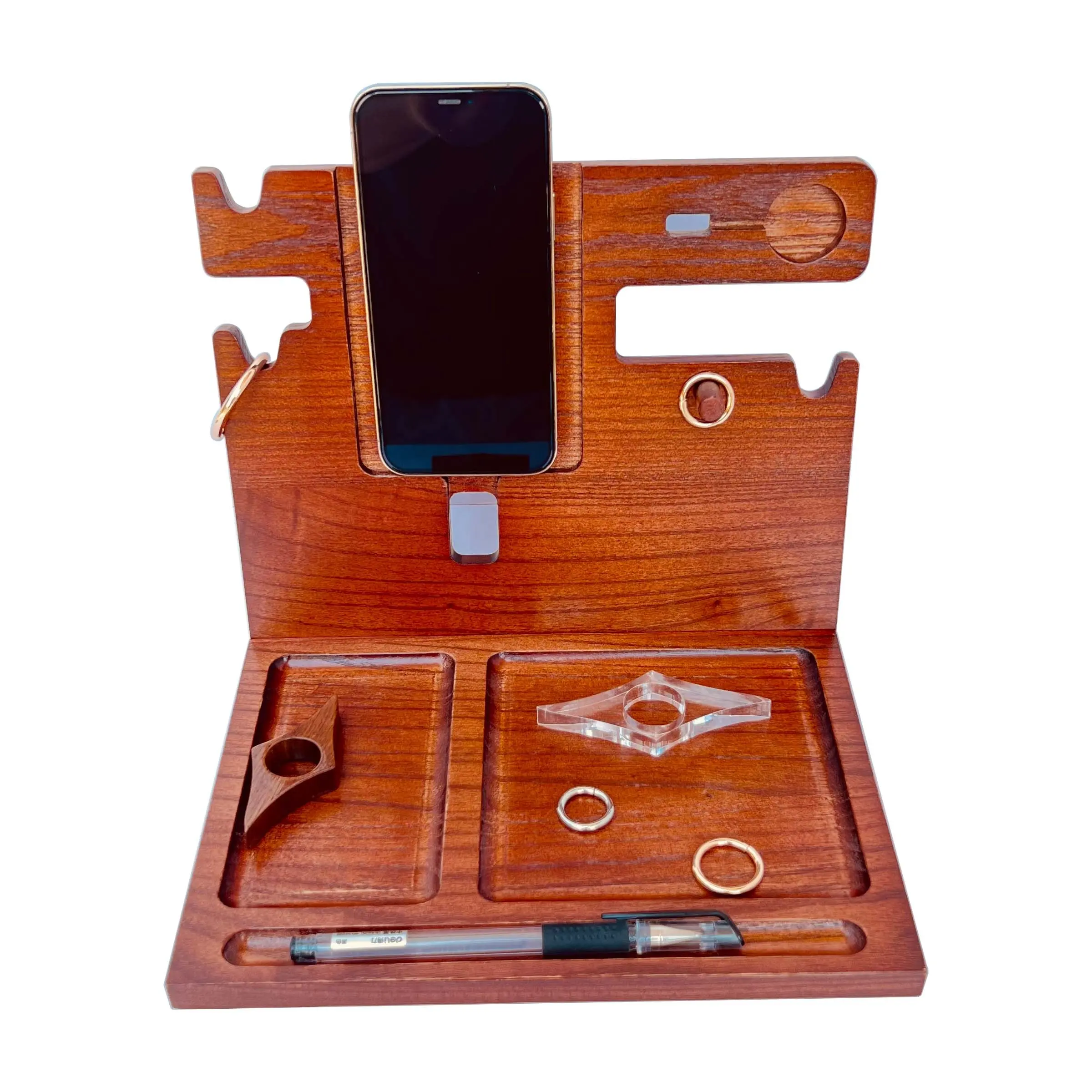Custom New Wood Phone Wireless Docking Station Wood Ash Key Holder Nightstand Organizer Craft