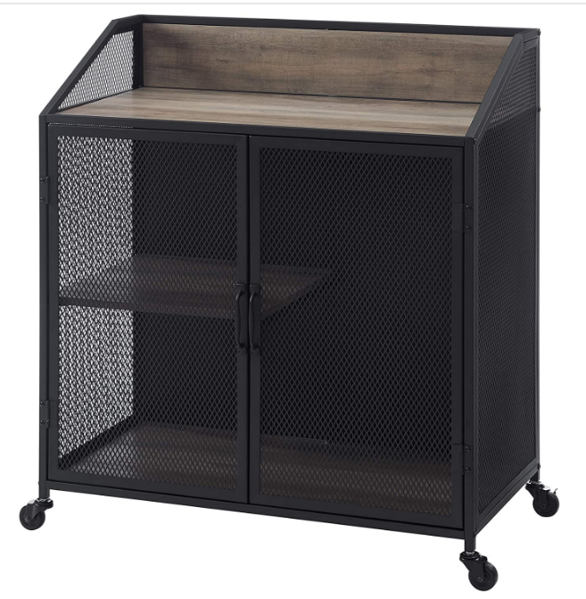 2021 Hot Sale Urban Industrial Metal Mesh Double Door Rolling Bar Cabinet customizable livingroom furniture