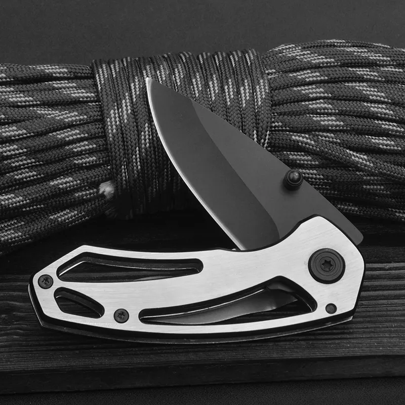Stainless Steel Folding Knife With Black Finished Blade EDC Pocket Knife