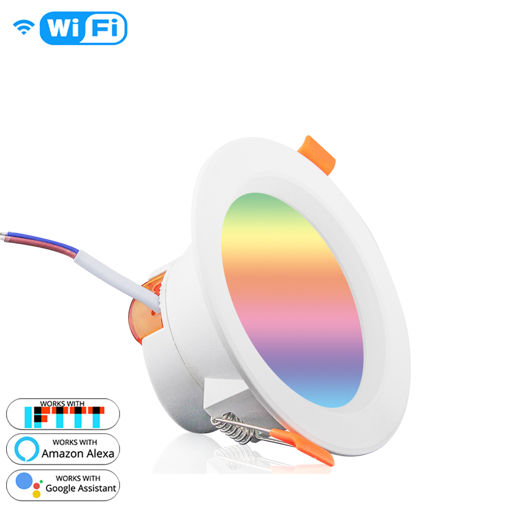 Умный светодиодный светильник с Wi-Fi, затемняемый круглый утопленный Точечный светильник 7 Вт RGB 2700K-6500K W + C, светильник, совместимый с Alexa