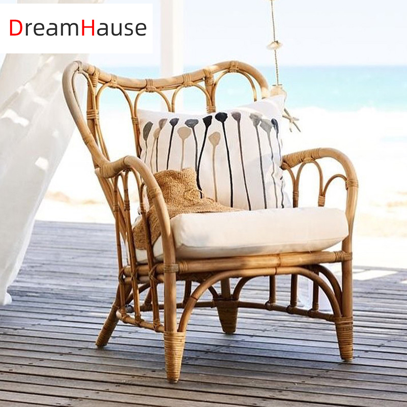 Плетеный одинарный диван dreamhome из Индонезии, стул из ротанга для гостиной, балкона, внутреннего дворика, комплект дизайнерских диванов для отдыха и сада