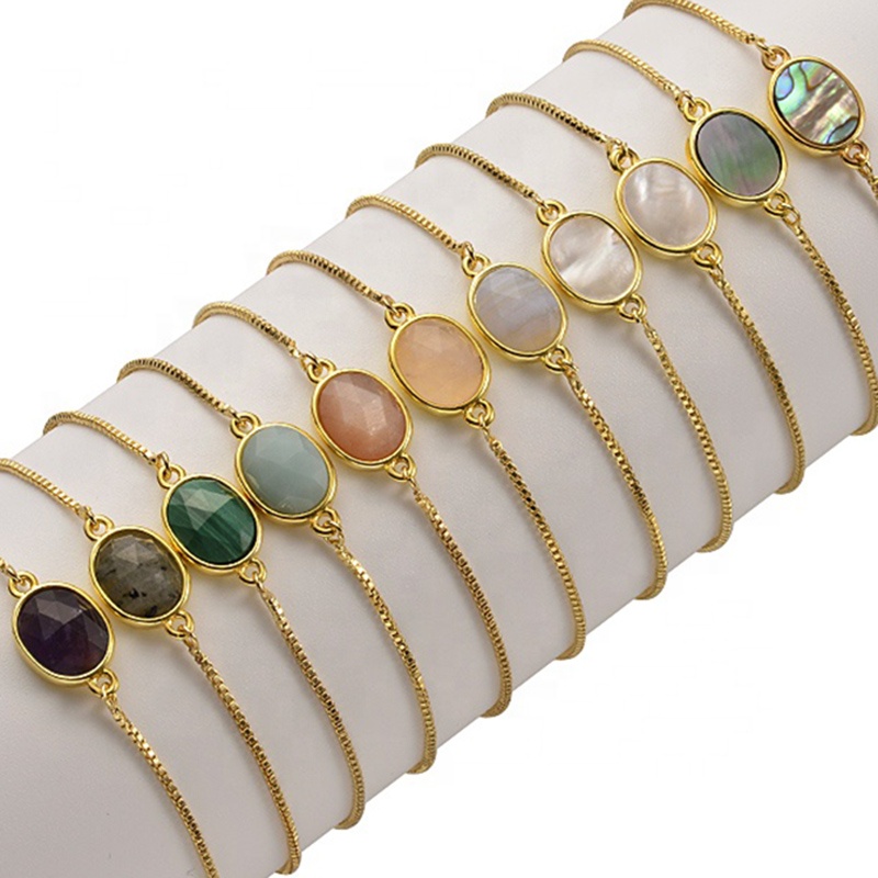 Позолоченная латунная цепочка Bolo 18K с наконечниками, Овальный комплект из позолоченного латунного браслета для женщин
