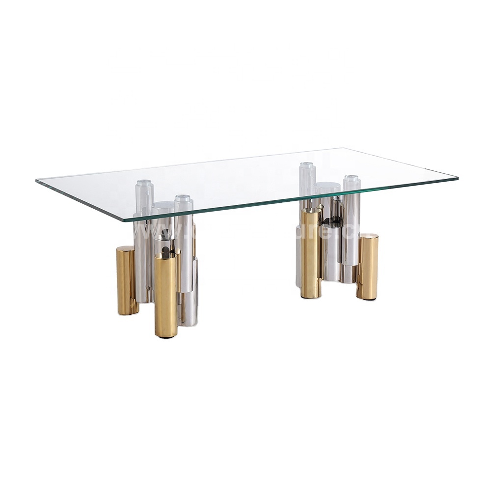 new popular style design for home furniture in glass top and stainless steel metal for decor coffee table