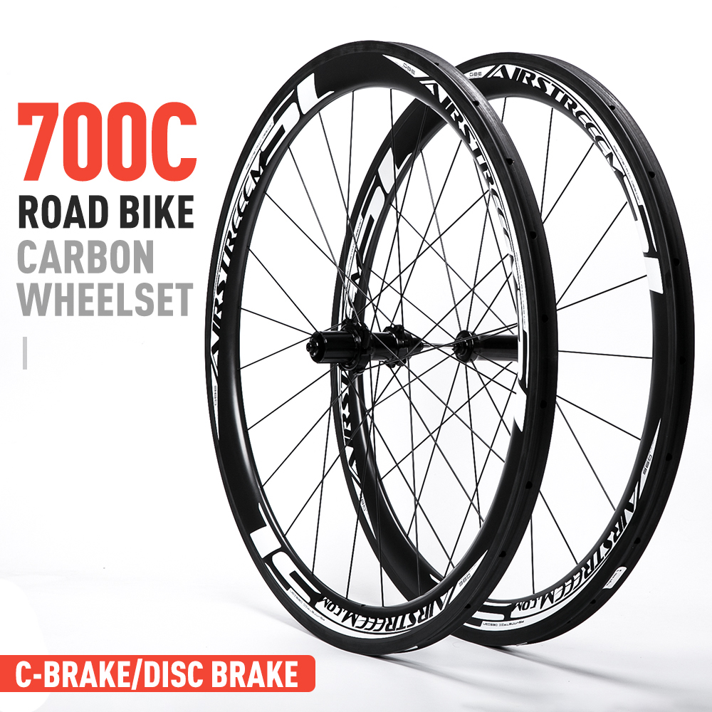 700C дорожный велосипед C-Brake углеродное волокно колесная пара 25C 21C обод 28 мм внутренняя ширина 15 мм 6 отверстий 6 подшипников Велосипедное колесо