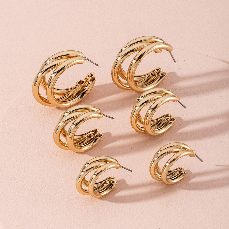 Chunky Hoop 18K Gold Plated Stud Earrings Rose GOLD Color Trendy Party Multi-layer Earring Fashion Earrings