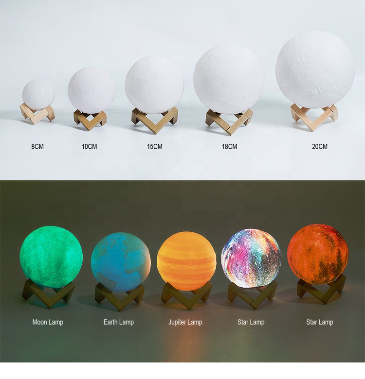 8 см 3 вида цветов 3D LED Lunar Mars Jupiter Flash Light Starlight Touchable Galaxy Planet