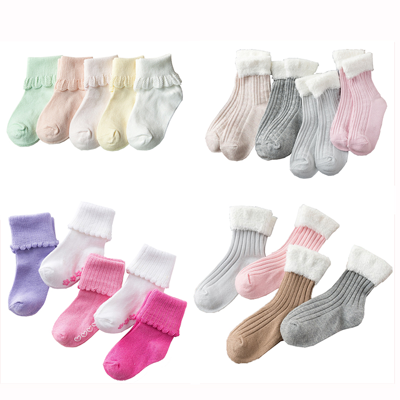 Newborn Baby Kids Girls Ruffle Socks Baby Slouch Socks Cotton Soft Warm Girls Fluffy Socks