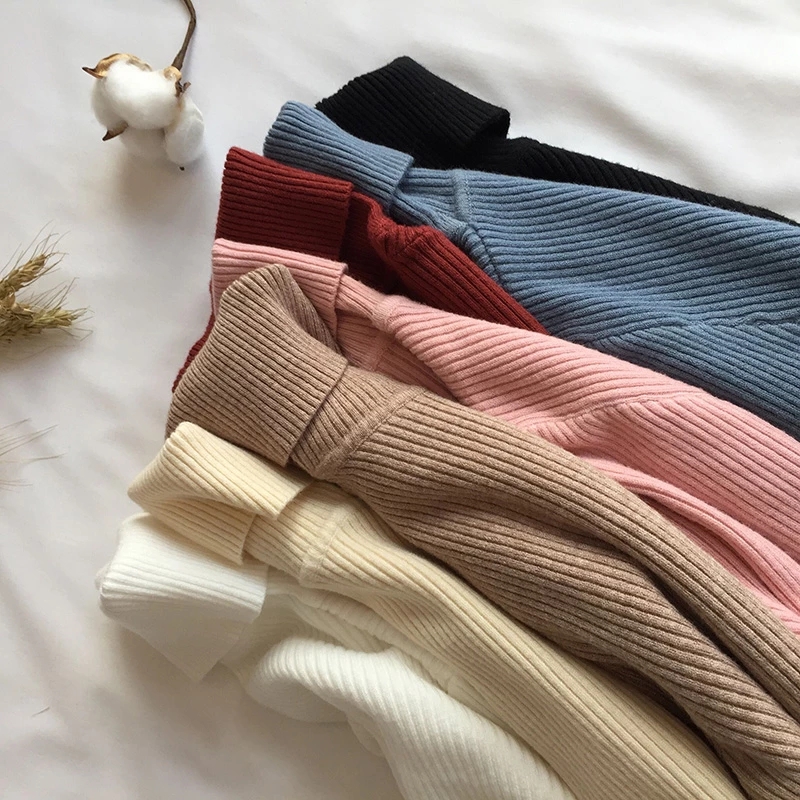 Autumn Winter Thick Sweater Women Knitted Ribbed Pullover Sweater Long Sleeve Turtleneck Slim sweater