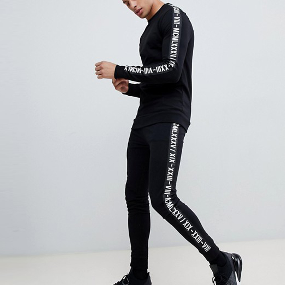 Guangzhou supplier wholesale customize cheap mens sweatshirt with ribbon printing design mens custom tracksuit