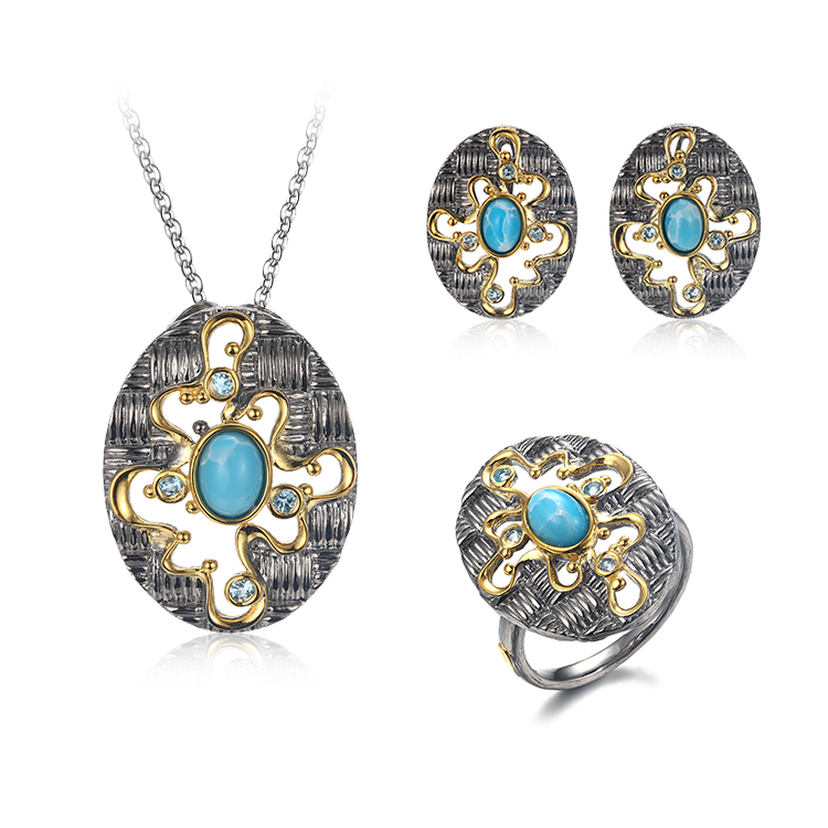 Guangzhou PERFECT Jewelry Мексиканская 925 стерлингового серебра позолоченные подвески комплект ювелирных изделий экспорт