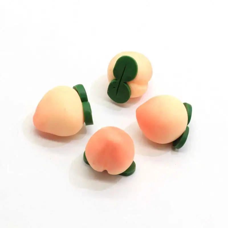 100pcs Soft Pottery Cute Pink Peach Charms Diy Findings 3D Miniature Fruit Cabochon Necklace Keychain Pendant Handmade Jewelry M