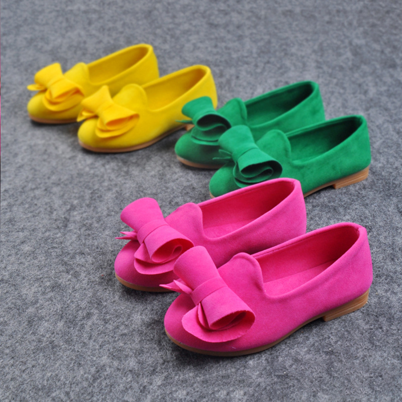 Latest Style Spring Autumn Children Shoes Solid Color Suede Bow Princess Baby Girl Kids Flat Shoes