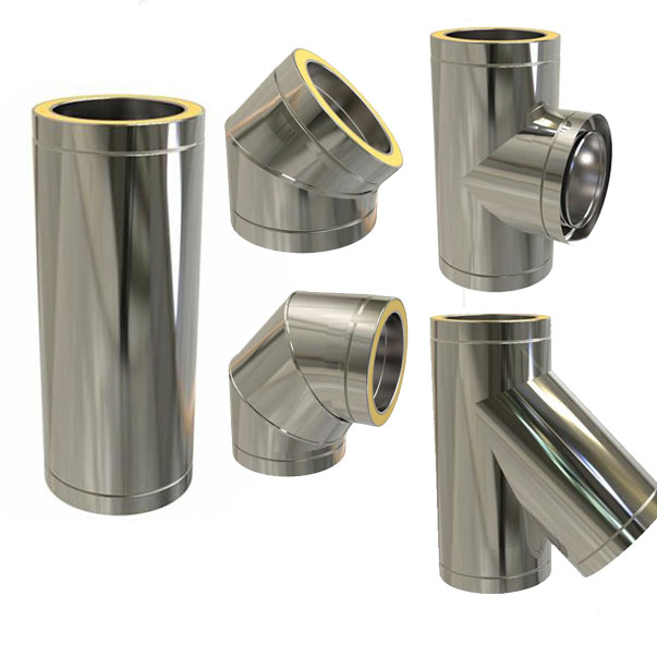 Spigot connection stainless steel twin wall insulated chimney system flue pipe/straight/elbow/tee for wood stove and fireplace