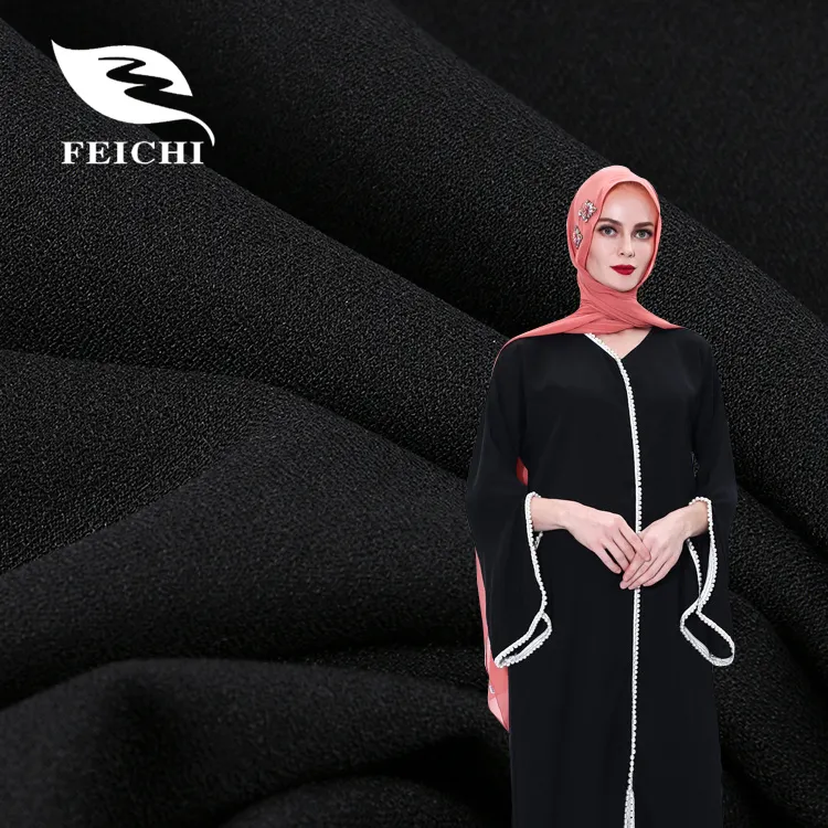 Muslim Indonesia Arab 100% poly formal black 150D moss crepe fabric for abaya