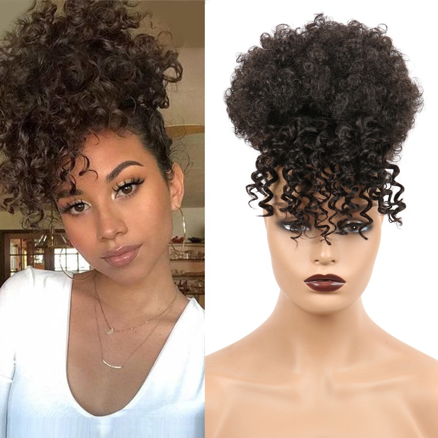 TKL Wholesale fluffy bang Afro puff drawstring pieces bun postich synthetic hair chignon