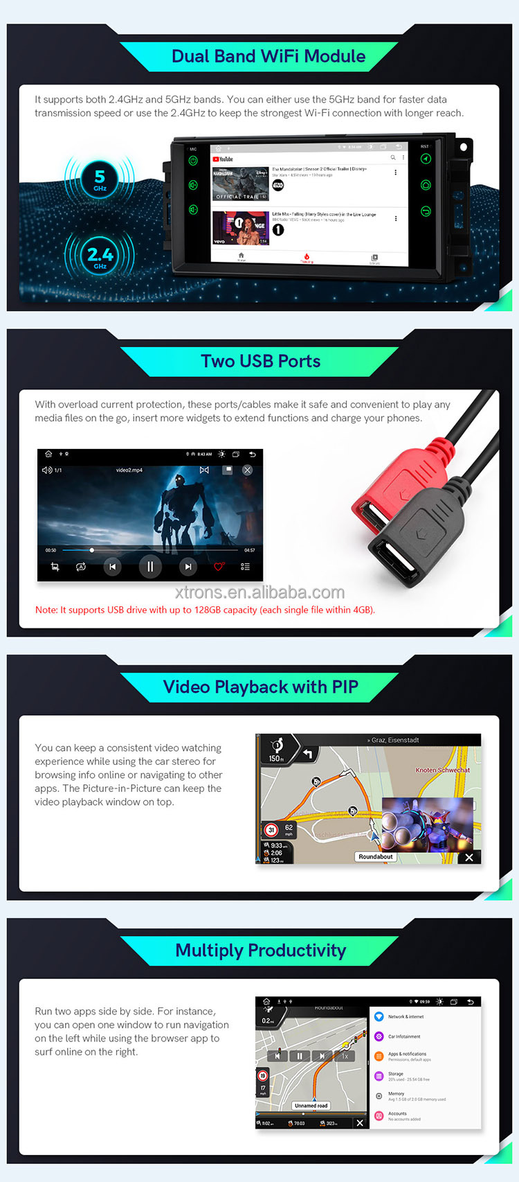 7 inch Android 12 4GB+64GB Car Stereo Multimedia Player with CarPlay Android Auto Coaxial Audio Output for Jeep/Dodge/Chrysler
