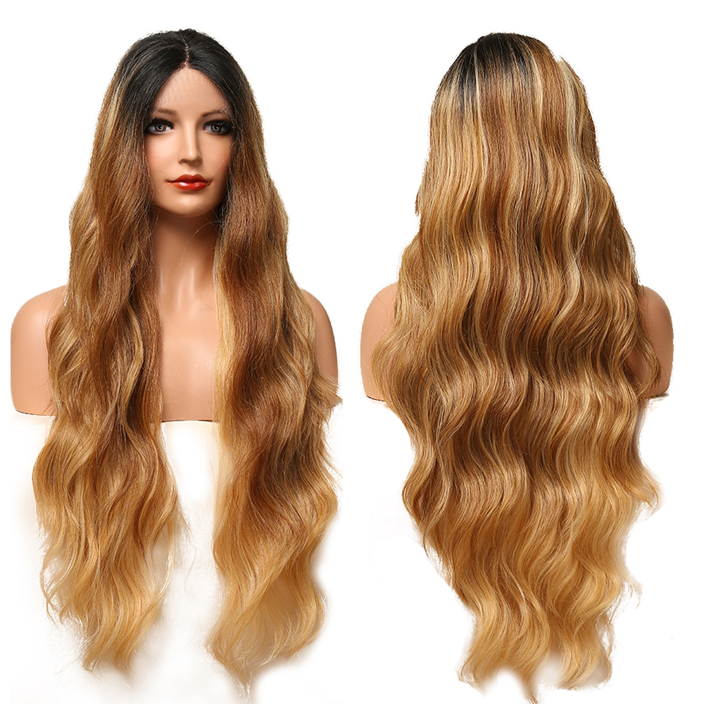 Synthetic Lace Front Wigs Long Deep Wave Synthetic Lace Wigs for Women Ombre Black Brown Curly Hair