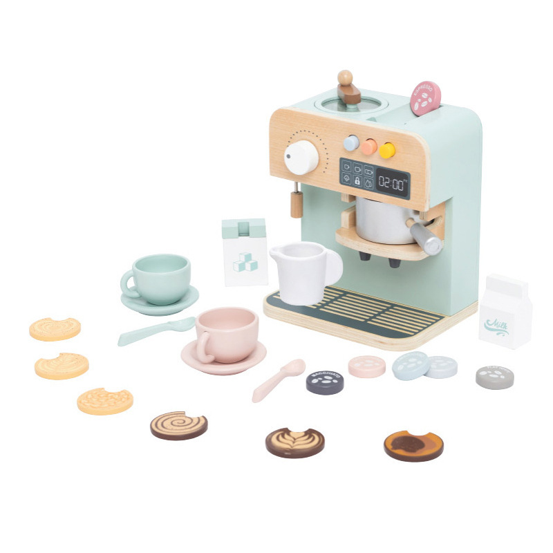 CPC CE Wooden Kitchen Accessories Pretend Play Toddler Coffee Play set kids toy for Girls Boys Ages 3 4 5 Years Birthday Gifts