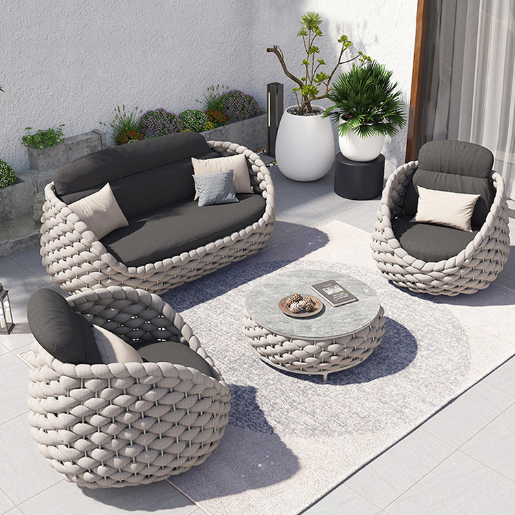 Curved Outdoor Chunky Rattan Sofa Set Luxury Durable Patio Balcony Garden Set Outdoor Furniture Sofa with Cushions