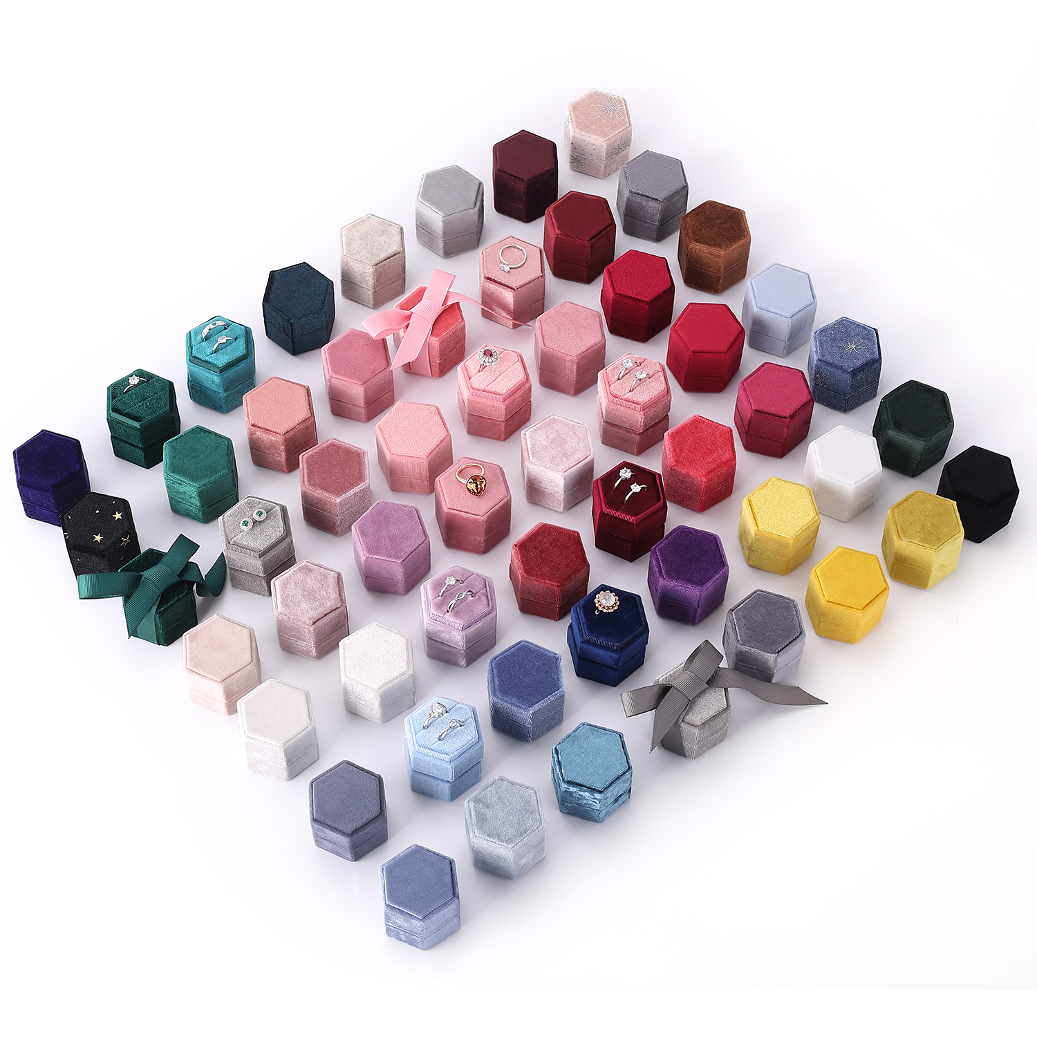 Newest fashion colorful boxes Fast Shipping Custom size velvet luxury design jewelry packaging box wedding ring jewellery box