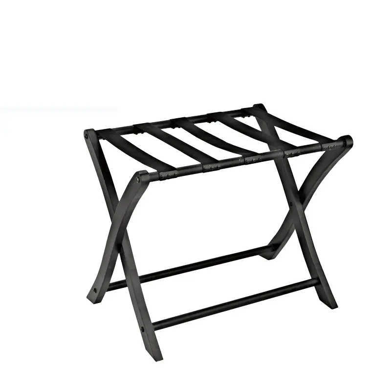 Solid wood black folding straight leg luggage rack luggage stand