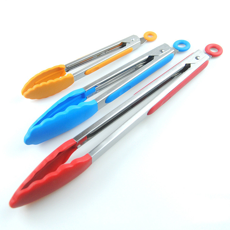 Hot sales 7, 9, 12 inches Heat resistant Stainless Steel BBQ Tongs Grill and Kitchen Cooking Tongs Food Clip