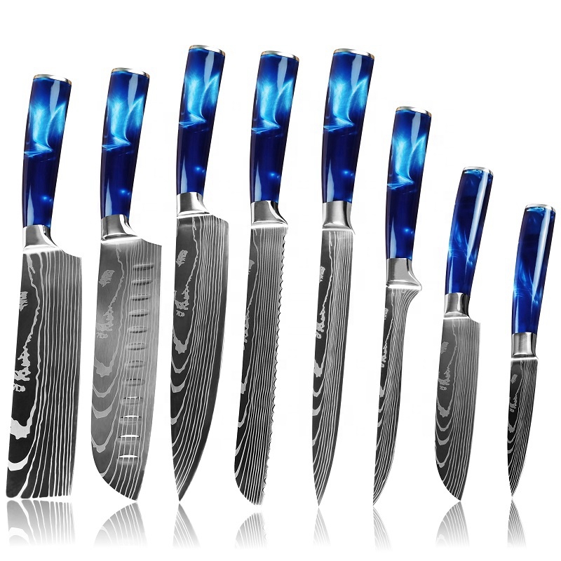 Hot Selling Custom Logo 8pcs 7pcs 5pcs Color Handle Stainless Steel Design Kitchen Knives Set