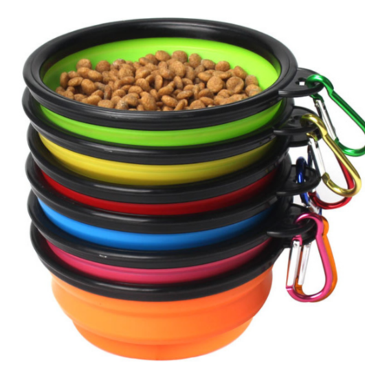 Large supply of stock 300ml or 1000ml volume custom logo Silicone collapsible pet dog bowl