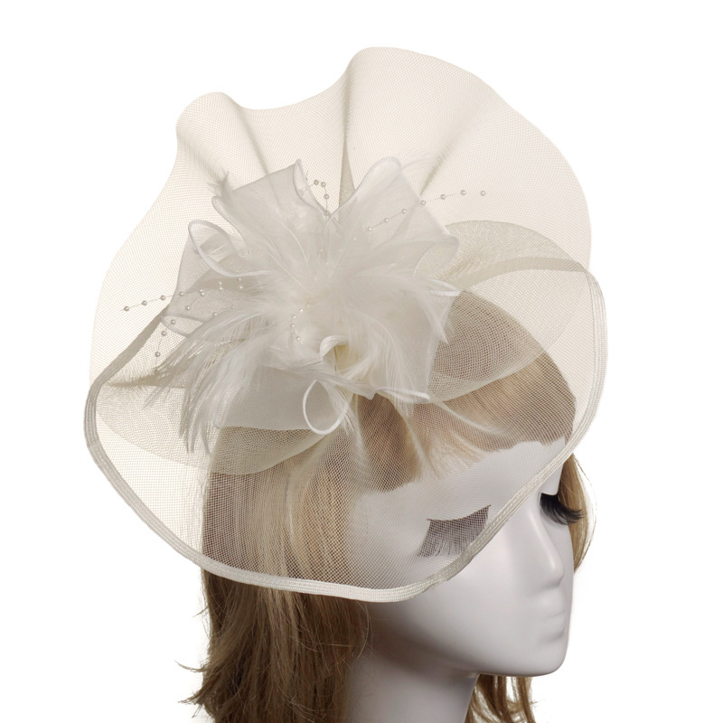 Factory Flower Net Yarn Elegant Bride Wedding Church White Organza Retro Party Hat
