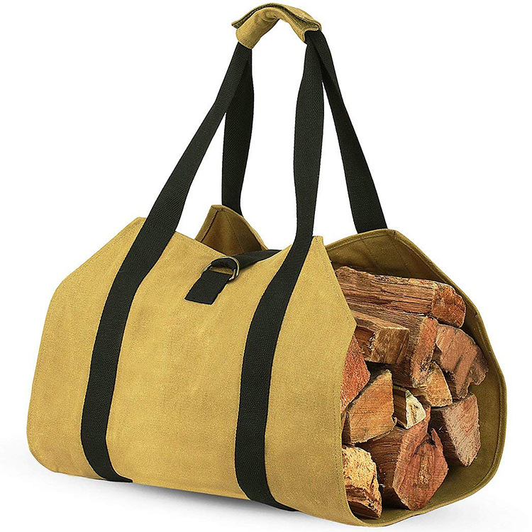 Waxed Canvas Firewood Log Carrier Wood Carrying Bag For Fireplace