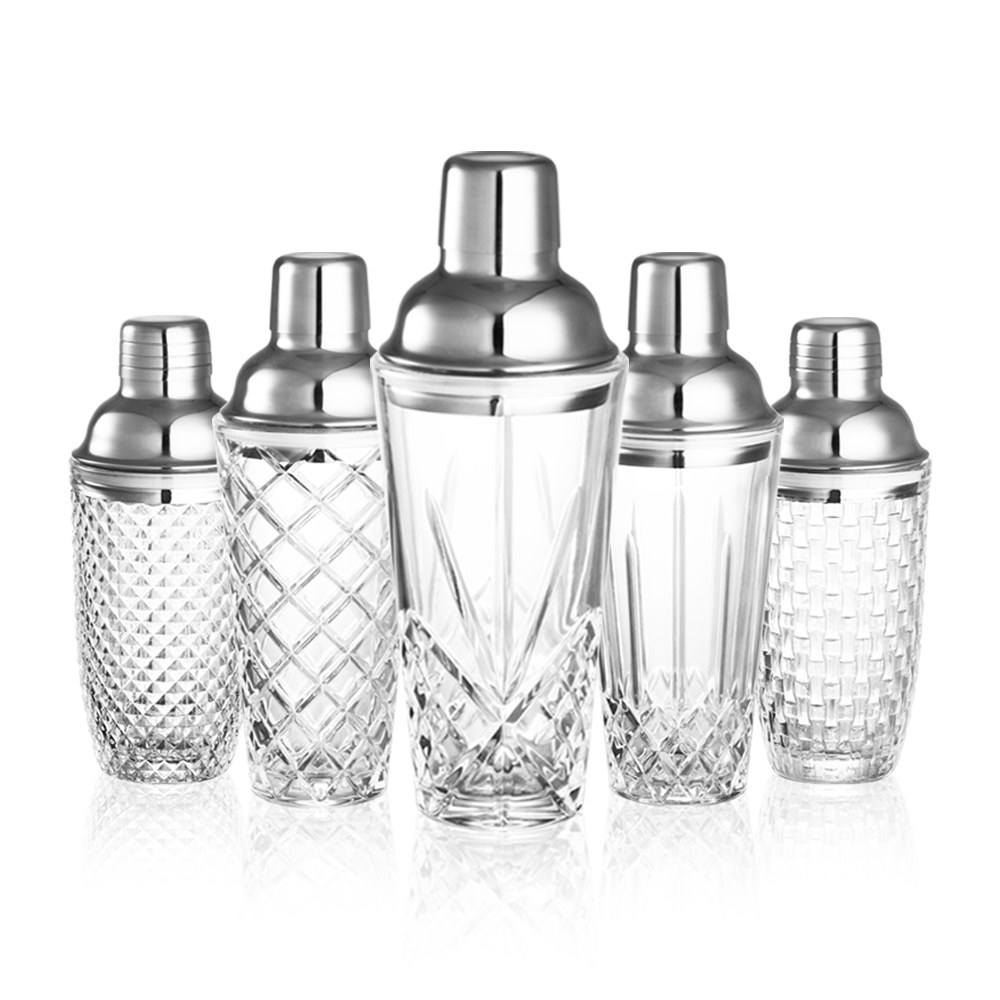 2024 Beautifully Designed Stainless Steel Luxury Glass Cocktail Shaker Color 13oz Crystal Cocktail Shaker