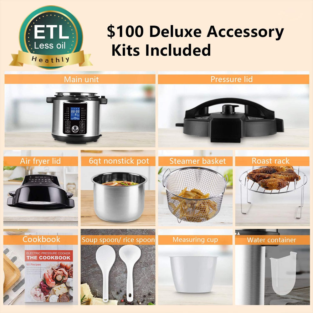 Wholesale Mutli 2-in-1 instant air fryer pressure cooker GTAP06-A two lid two display household kitchen appliance