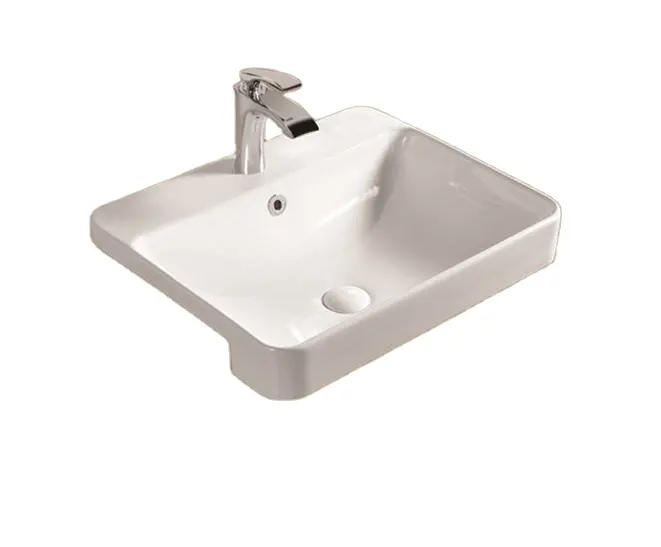 White Ceramic Hand Washing Sink Semi Recessed Rectangular Pure wash basin