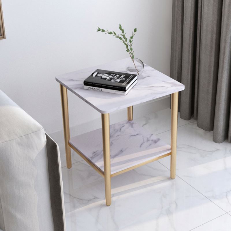 Wholesale Light Luxury White Marble Living Room Sofa 2 Tier Storage Gold Modern Cube Side Table