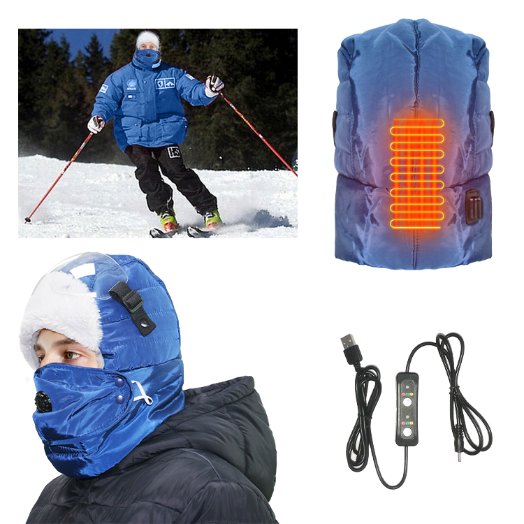 OEM battery Electric heat Winter Outdoor Thick Bomber Hats Earflap Heating Plain Snowboard Russian Ski Hat with face google