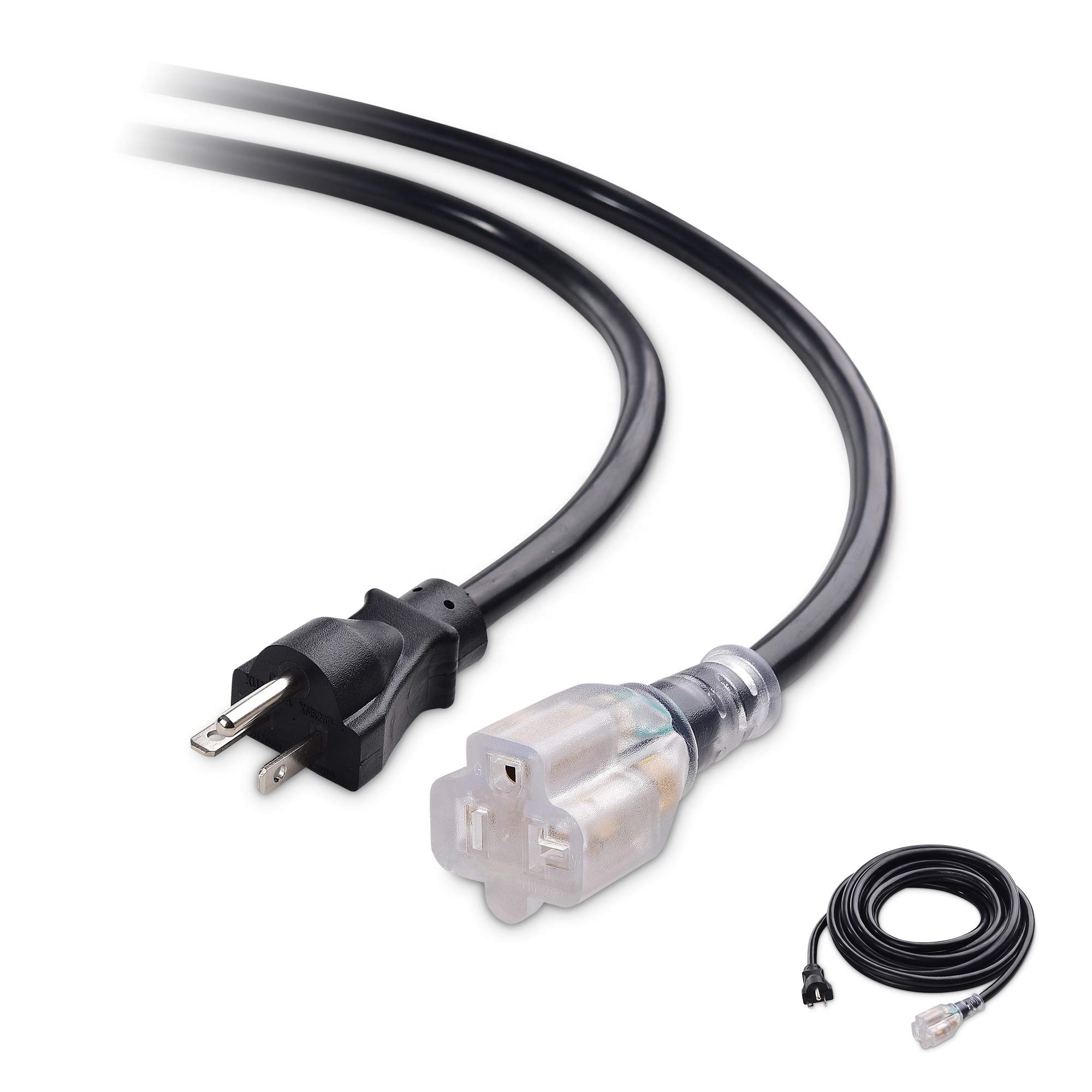 Удлинительный кабель питания для генератора 12 AWG, мощный удлинитель 20 Ампер, со светодиодной подсветкой, 25 футов (от NEMA 5 до NEMA 5-20P до NEMA 5-