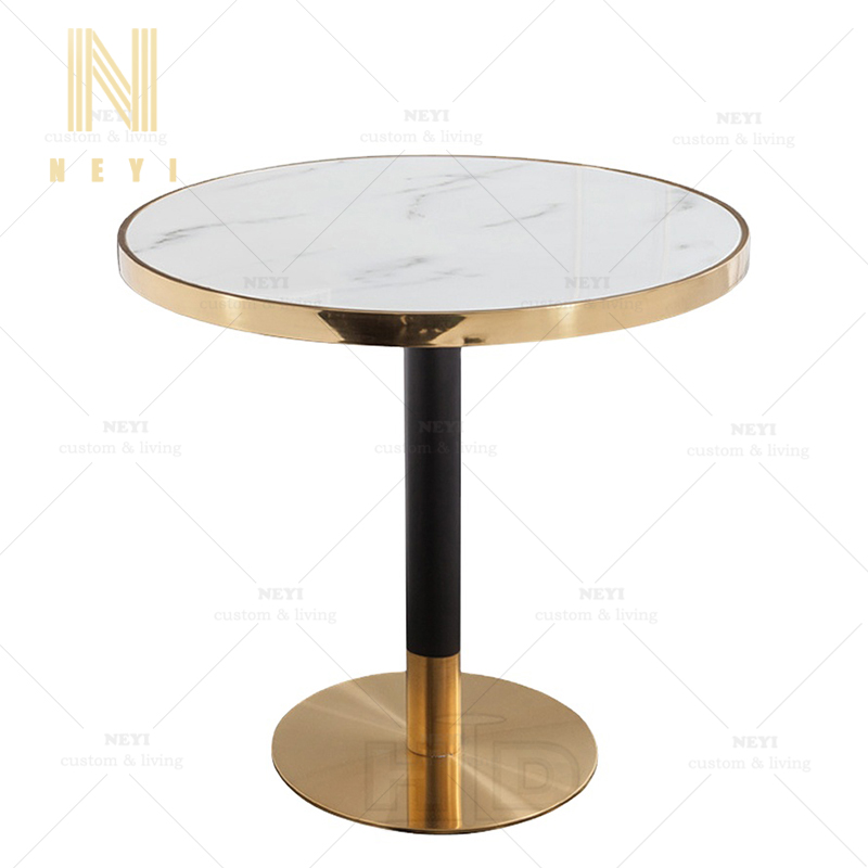 DT248 Restaurant furniture metal dining room set golden artificial marble restaurant table