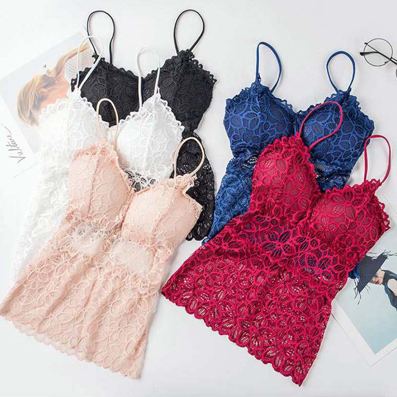 High Quality Lace Sling Long Line Beautiful Back Wrapped Chest Girl Sexy Backless Lace Camisoles Tube Tank Top