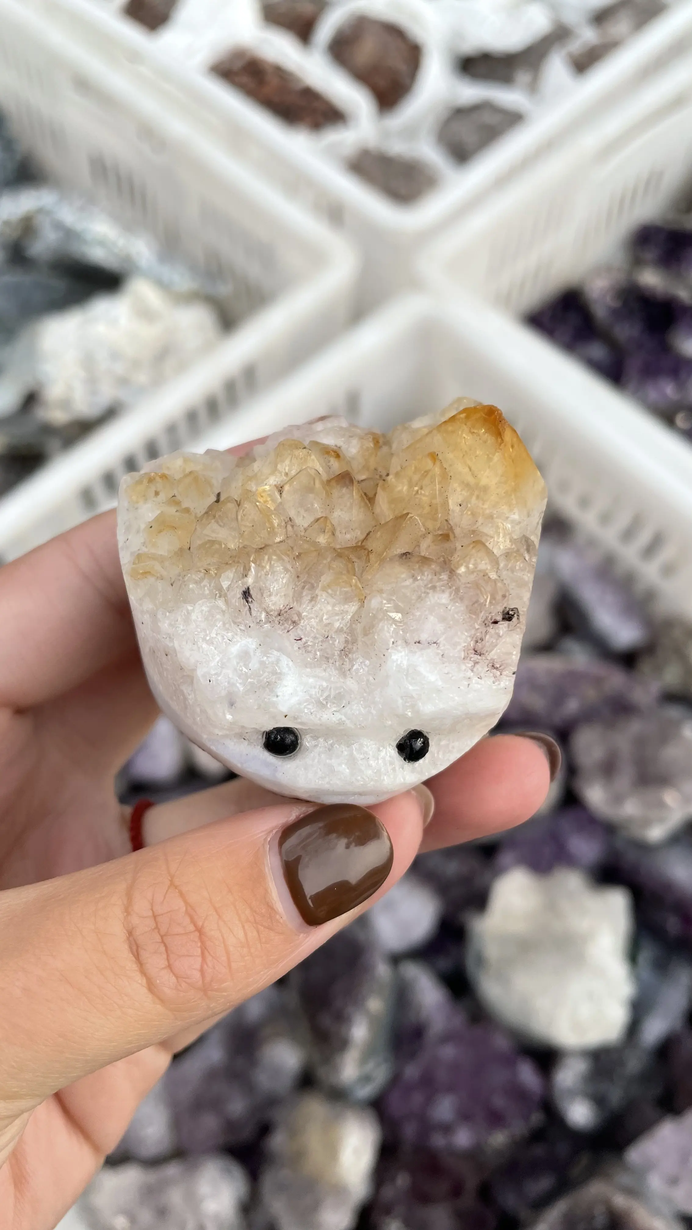 Natural Crystal Wholesale Hand Carved Folk Crafts Healing Amethyst Geode Crystal Hedgehog For Decoration