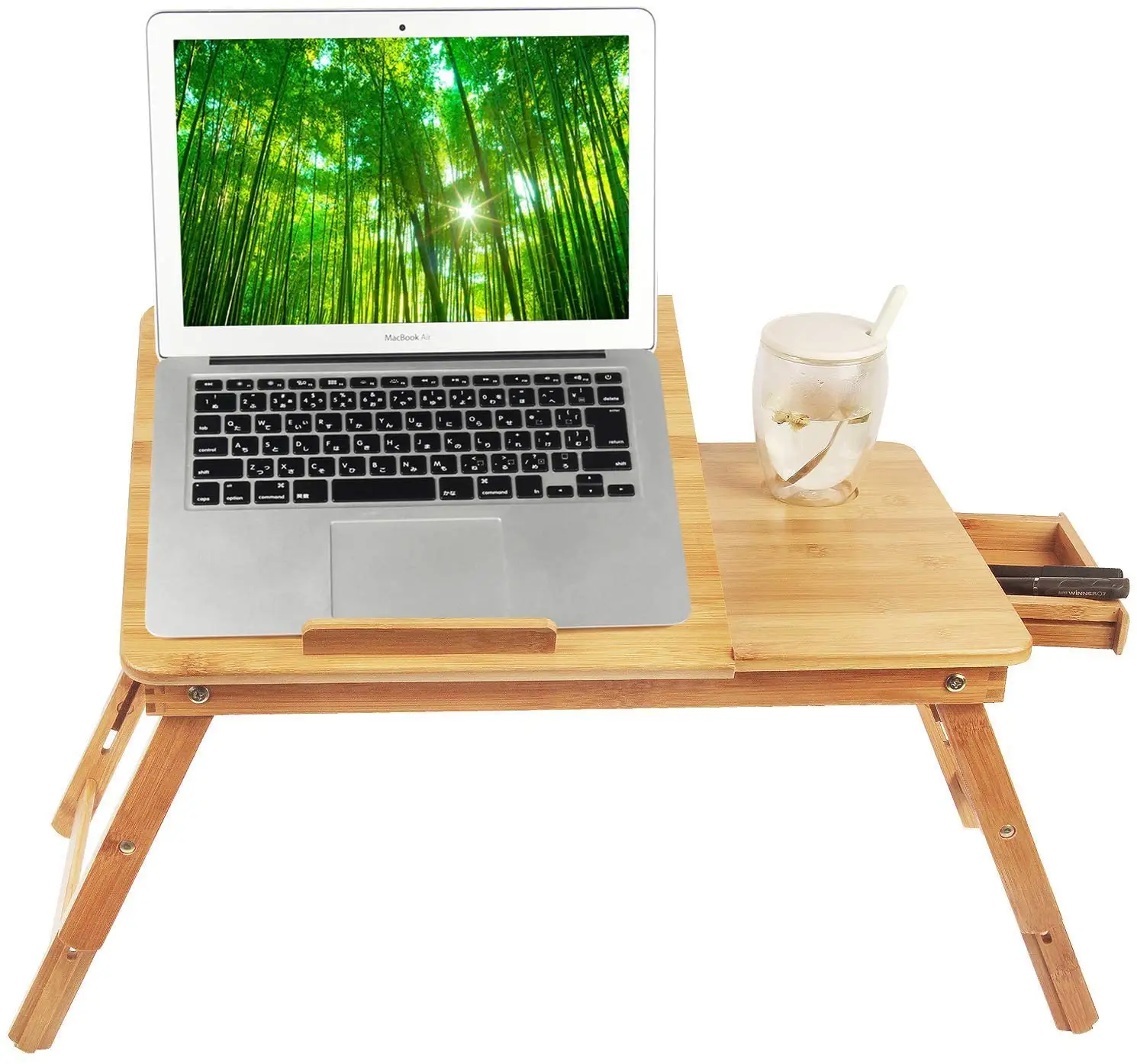 100% Bamboo Laptop Table with USB Fan Adjustable Mutil Use