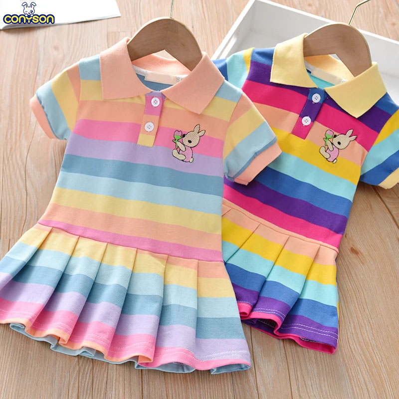 Conyson 2024 Children Dress Spring Summer Turn-Down Collar Kids Girls Clothes Fashion Toddler Baby Girls Clothing Summer Dress