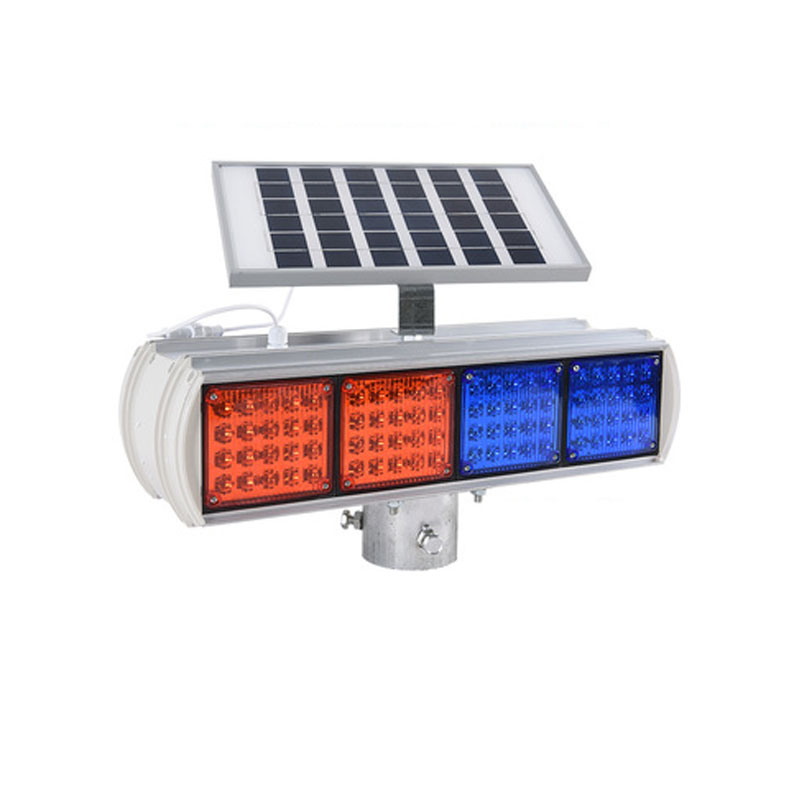 Solar Warning Flash Lamp Four Lights Double Side Construction Safety Traffic Red Blue Barrier Light Night Led Flash Lamp