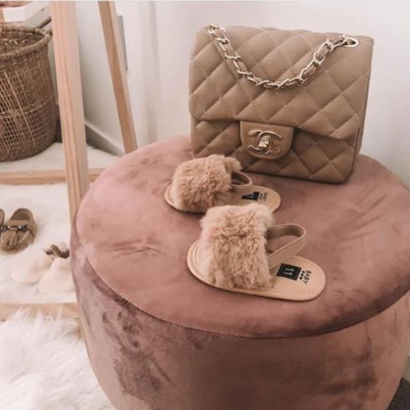 cute little girls furry shoes sandals kids baby elastic strap fur slides slippers baby fur slides