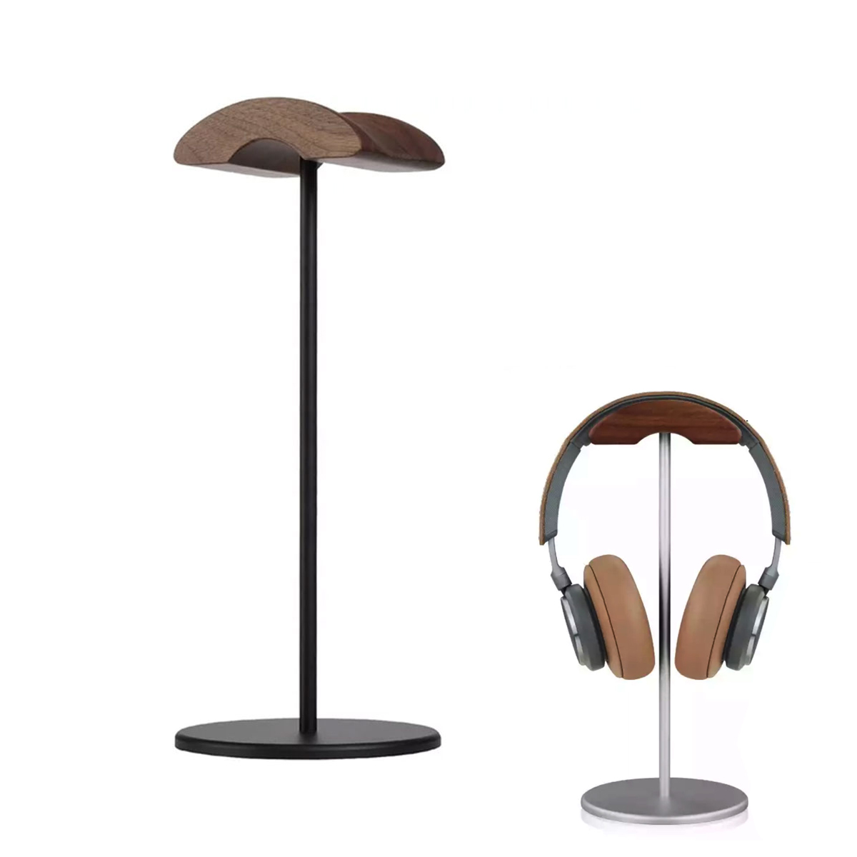 Metal desk wood gaming headset stand Hanger headphone holder