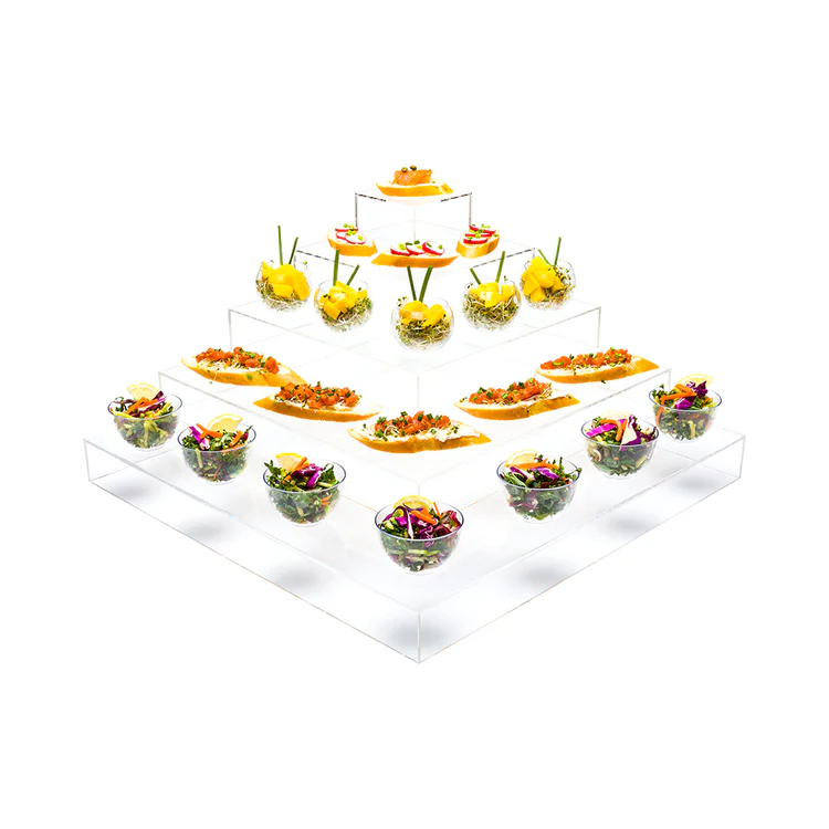 Highly transparent custom multi-layer rectangle acrylic tree cake stand luxury display