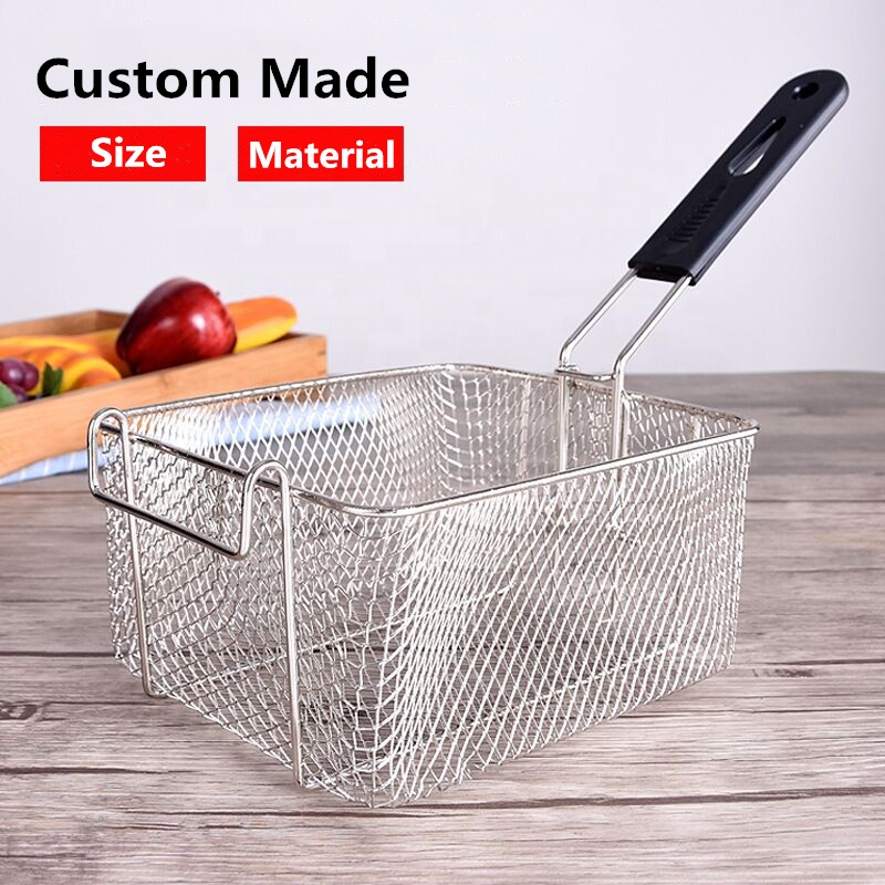 custom made size stainless steel chicken deep fryer basket mesh deep fryer basket for fryer
