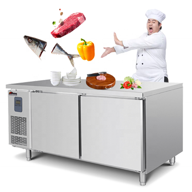 Высокое качество Коммерческая 2 дверью Настольный холодильник geladeiras Frigo refrigerador neveras из нержавеющей стали под рабочей поверхностью холодильник