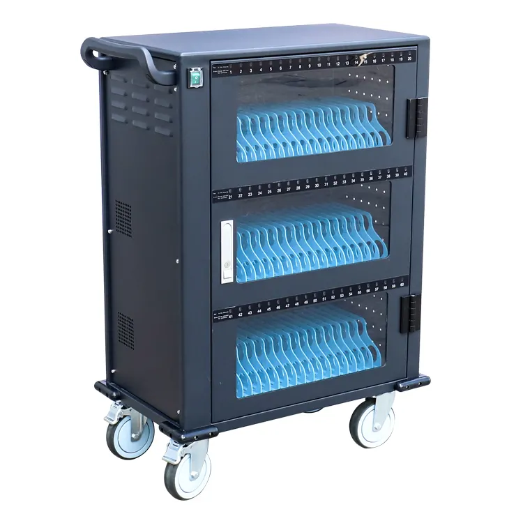 SPCC Cold Rolled Steel single open grass door with synchronous 60 Ways USB trolley Charging Cart